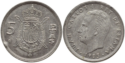 Испания 5 песет 1983 Хуан Карлос I (1975-2014) KM 823 медно-никель 4398-732