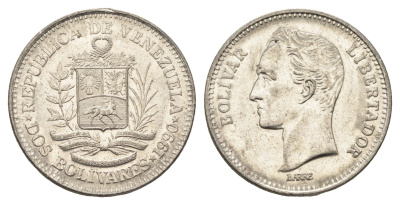 Венесуэла 2 боливара 1990 Симон Боливар Y 43a сталь плакированная никелем 4662-956