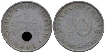 ГЕРМАНИЯ 10 РЕЙХСПФЕННИГОВ 1941 J KM 101, J. 371 цинк 4401-754