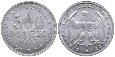 ГЕРМАНИЯ 500 МАРОК 1923 А KM 36, J. 305 алюминий 4380-636