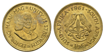 ЮАР 1/2 цента 1961 Ян ван Рибек KM 56 латунь UNC 4693-437