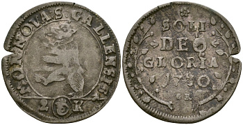 Санкт-Галлен, Швейцария 2 крейцера 1730 KM 90 биллон 00-00