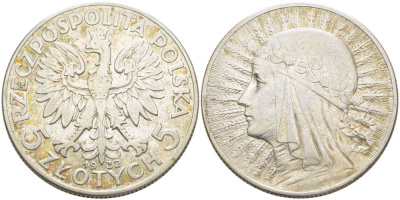 ПОЛЬША 5 ЗЛОТЫХ 1932 ЯДВИГА, ЛОНДОНСКИЙ МОНЕТНЫЙ ДВОР KM 21 серебро 5010-1121