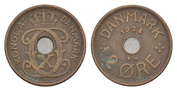 Дания 2 эре 1928 N, Кристиан X (1912-1947) KM 827 бронза 4658-219
