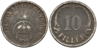 Венгрия 10 филлеров 1942 KM 507a сталь 4151-1162