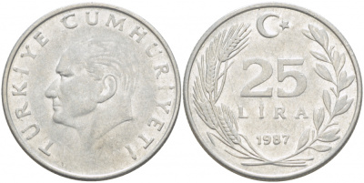 ТУРЦИЯ 25 ЛИР 1987 KM 975 алюминий 4402-831