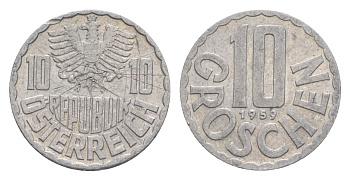 Австрия 10 грошей 1959 KM 2878 алюминий 4632-536