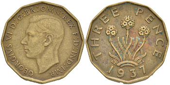 Великобритания 3 пенса 1937 Георг VI (1936-1952) KM 849, Spink 4112 никель латунь 4556-1045