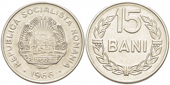 Румыния 15 бани 1966 KM 93 сталь плакированная никелем 116-761