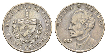 Куба 20 сентаво 1962 Хосе Марти KM 31 медно-никель 4637-1052