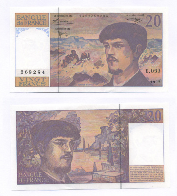ФРАНЦИЯ 20 ФРАНКОВ 1997 Pick 151i бумага UNC (ПРЕСС) 7205-17-3