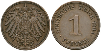Германия 1 пфенниг 1904 G, Вильгельм II (1888-1918) KM 10, J. 10 медь 4608-236