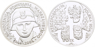 Польша 10 злотых 2004 MW, 60 лет Варшавскому восстанию 1944 года KM 497 серебро PROOF 1082-9-64