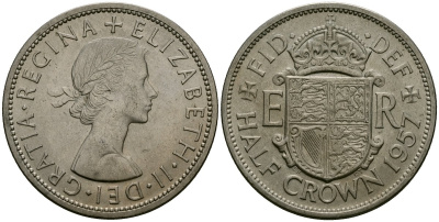 Великобритания 1/2 кроны 1957 Елизавета II (1952-2022) KM 907, Spink 4145 медно-никель 4125-531