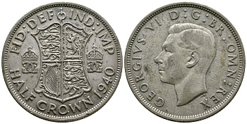 Великобритания 1/2 кроны 1940 Георг VI (1936-1952) KM 856, Spink 4080 серебро 00-00