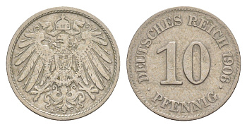 Германия 10 пфеннигов 1906 E, Вильгельм II (1888-1918) KM 12, J. 13 медно-никель 4640-266