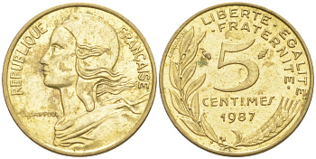 Франция 5 сантимов 1987 тип Marianne KM 933, Le Franc 125.23 медь алюминий никель 187-431