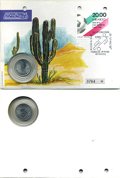 МЕКСИКА 1 ПЕСО 1985 МОНЕТА ПЕРВОГО ДНЯ, ВЫПУСК К ЧЕМПИОНАТУ МИРА ПО ФУТБОЛУ В МЕКСИКЕ 1986 ГОДА, В ОРИГИНАЛЬНОМ КОНВЕРТЕ С МАРКОЙ ПЕРВОГО ДНЯ ГАШЕНИЯ KM 496 сталь UNC 966-2