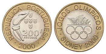 Португалия 200 эскудо 2000 XXVII летние Олимпийские Игры, Сидней 2000 KM 726 биметалл UNC 4678-834