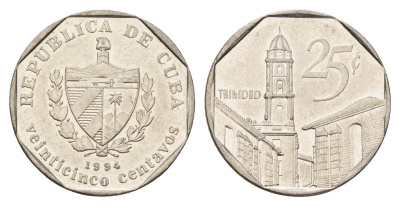 Куба 25 сентаво 1994 площадь в Тринидаде KM?577.2, JMA?MC21, Schoen?715 сталь плакированная никелем 4675-225
