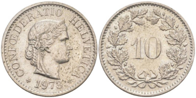 Швейцария 10 раппенов 1973 KM 27 медно-никель 55-442