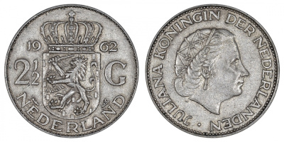 Нидерланды 2 1/2 гульдена 1962 Юлиана (1848-1980) KM 185 серебро 413-3635