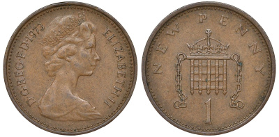 Великобритания 1 пенни 1973 Елизавета II (1952-2022) KM 915, Spink 4237 (B1) бронза 51-2335