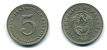 Панама 5 сентесимо 1966 KM 23.2 медно-никель 29-1237