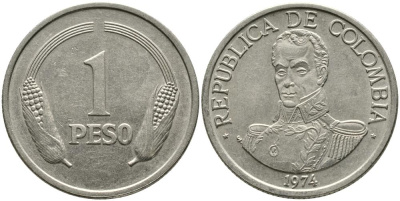 Колумбия 1 песо 1974 Симон Боливар KM 258.1 медно-никель 3336-622