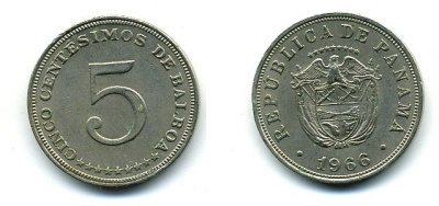Панама 5 сентесимо 1966 KM 23.2 медно-никель 29-1237