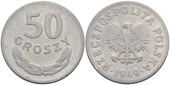 Польша 50 грошей 1949 KM 44а, Parchimowicz 209b алюминий 4141-332