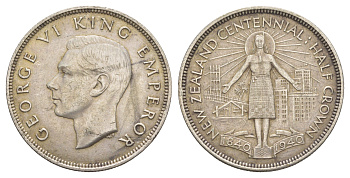 Новая Зеландия 1/2 кроны 1940 100 лет Новой Зеландии KM 14 серебро 5010-1311