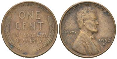 США 1 цент 1956 D, Авраам Линкольн KM 132 бронза 192-945