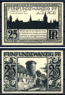 Падерборн (Вестфалия) 25 пфеннигов 1921 DeNG 1/2 1043.6-1/5 бумага UNC (пресс) 7556-4-2-2