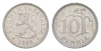 Финляндия 10 пенни 1986 KM 46a алюминий 4647-347