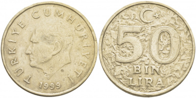 Турция 50000 лир 1999 Кемаль Ататюрк KM 1056 медь никель цинк 4403-213