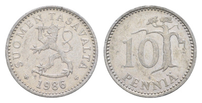 Финляндия 10 пенни 1986 KM 46a алюминий 4647-347