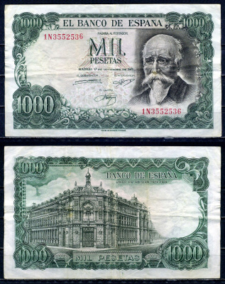 Испания 1000 песет 1972 (1974) Хосе Эчегерай-и-Эйсагирре, 100 лет со дня того, как Banco de Espa?a стал единственным банком-эмитентом (1874–1974) Pick 154 бумага 6294-43-3-2