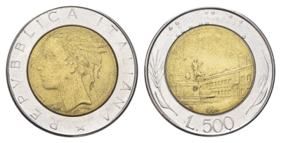Италия 500 лир 1984 R, Квиринальский дворец в Риме KM 111 биметалл 4704-946
