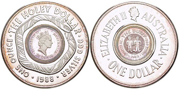 Австралия 1 доллар и 25 центов 1988 холи доллар (HOLEY), аборигенская культура KM 112, 113 серебро  PROOF  00-00