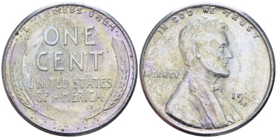 США 1 цент 1943 S (Сан-Франциско), Авраам Линкольн KM 132 a сталь плакированная цинком 39-126