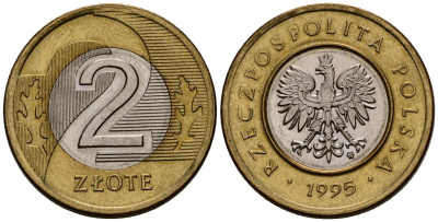 Польша 2 злотых 1995 MW KM 283 биметалл 4177-812