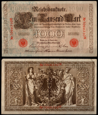 Германия 1000 марок 1910 Pick 44 b(2) бумага 6267-15-1