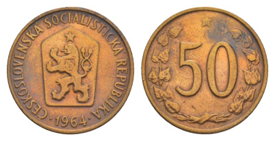 Чехословакия 50 геллеров 1964 KM 55.1 бронза 4516-537