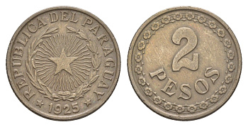 Парагвай 2 песо 1925 год-тип KM 14 медно-никель 4658-741