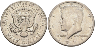 США 1/2 доллара (50 центов) 1971 D, Джон Кеннеди KM 202b медь плакированная медно-никелем 4111-832