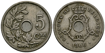 Бельгия 5 сантимов 1906 Belgique KM 54 медно-никель 4173-417