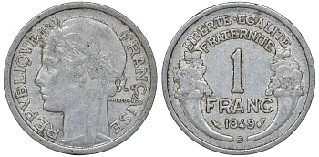 Франция 1 франк 1949 B KM 885a.2 алюминий 4163-441