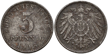 Германия 5 пфеннигов 1918 A KM 19, J. 297 железо 4151-615