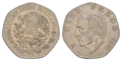 Мексика 10 пео 1977 KM 477.1 медно-никель 4653-1023